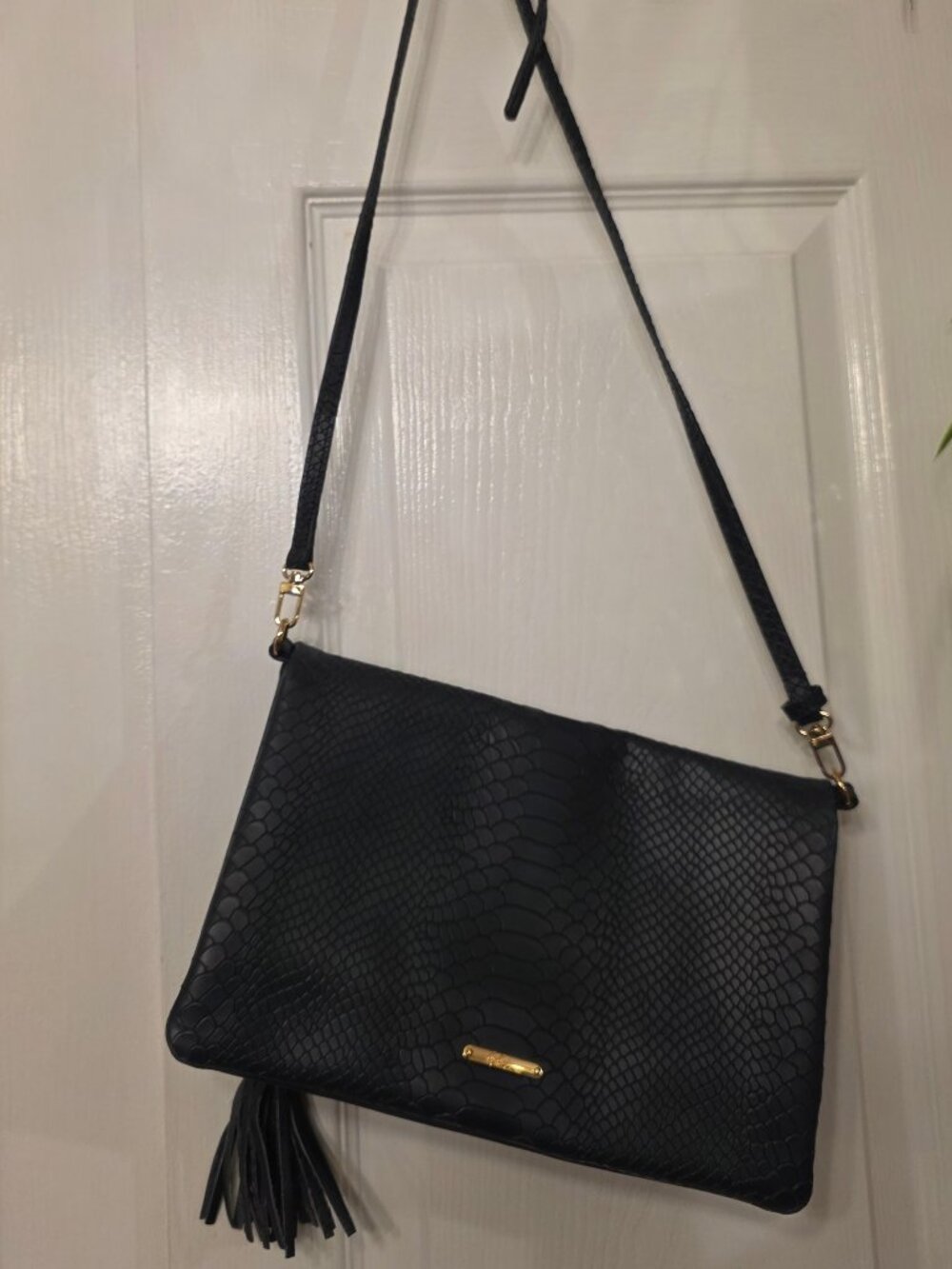 Gigi New York Blue Embossed Leather Crossbody Bag